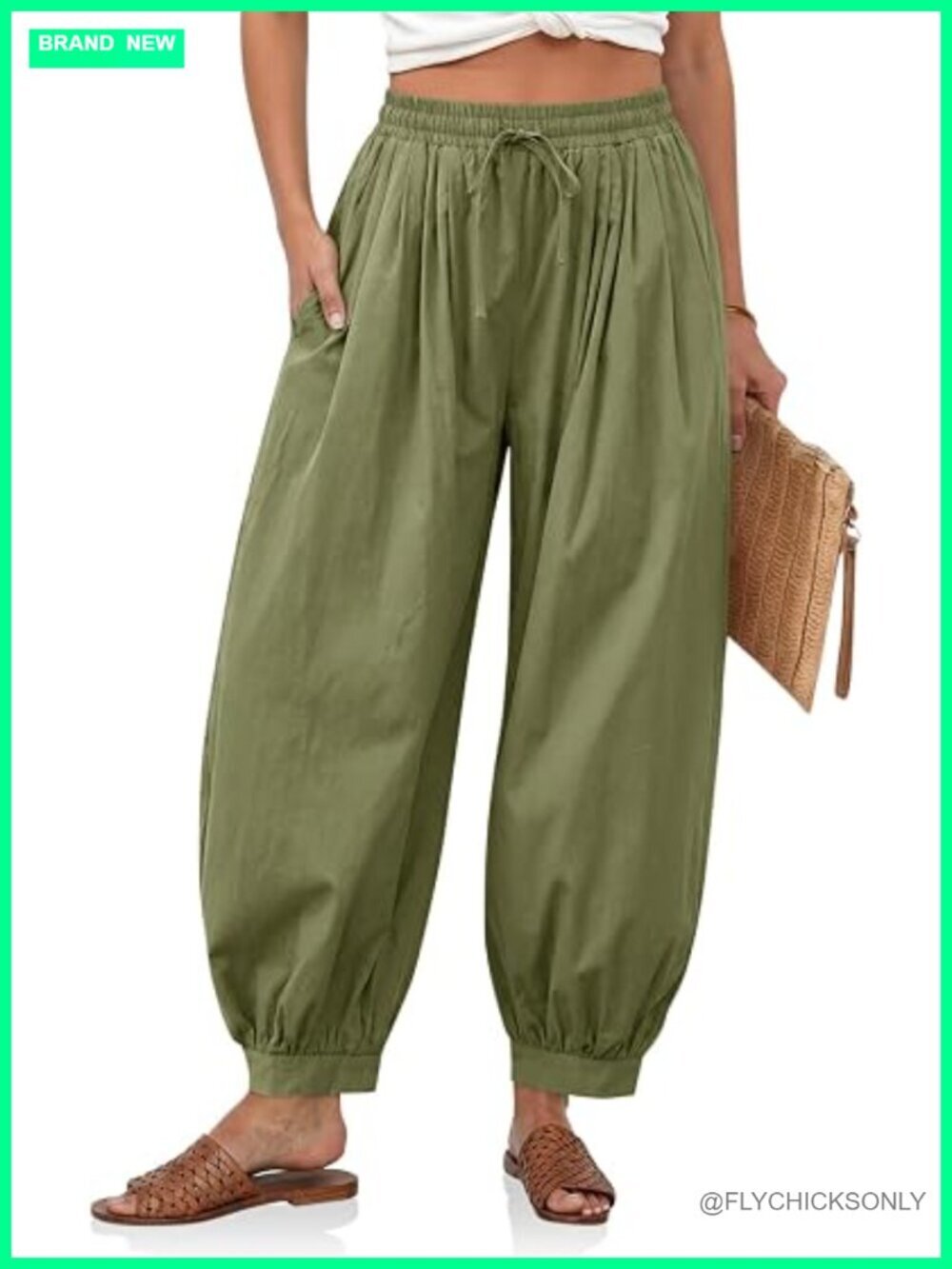 Baggy Pleated Harem Pants Wide Leg Elastic High Waisted Lounge Pants with